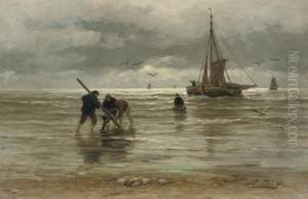 Ankerligten: Preparing The Anchor For Arrival Oil Painting by Philippe Lodowyck Jacob Sadee