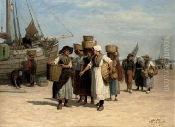 Terugkeer Van De Vischafslag: After The Day's Catch Oil Painting by Philippe Lodowyck Jacob Sadee