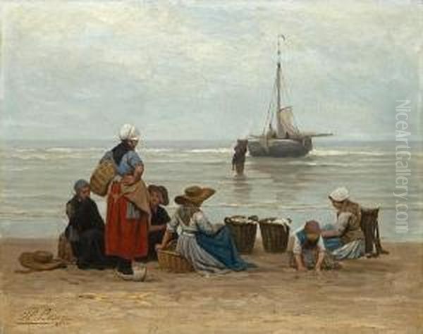 The Return Of The Fishing Boat Oil Painting by Philippe Lodowyck Jacob Sadee