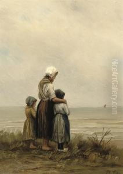 Weesjes: On The Beach Oil Painting by Philippe Lodowyck Jacob Sadee