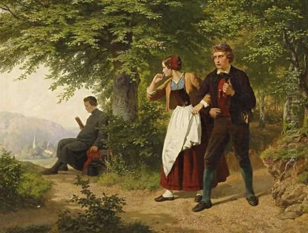 Rendezvous In The Forest Oil Painting by Philippe Lodowyck Jacob Sadee