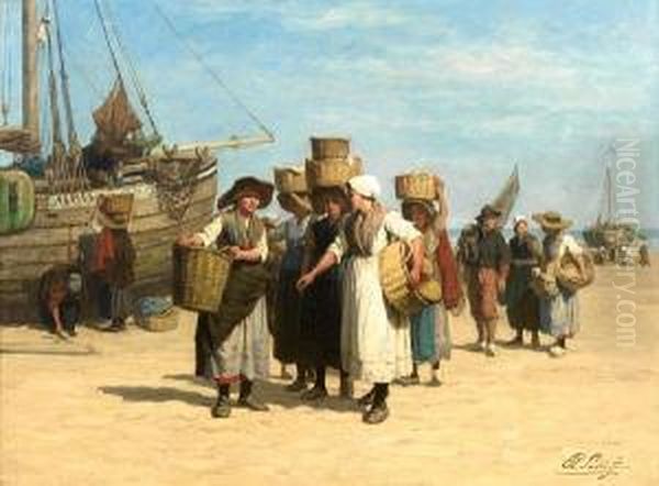 Terugkeer Van De Visafslag Oil Painting by Philippe Lodowyck Jacob Sadee