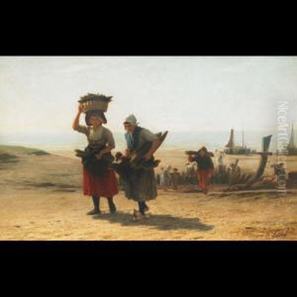 Fuel Gatherers Oil Painting by Philippe Lodowyck Jacob Sadee