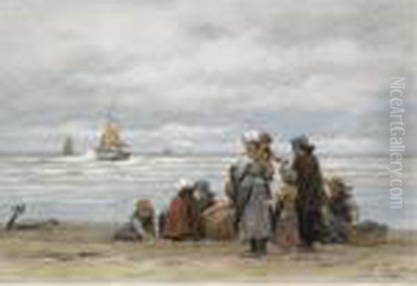 The Departure Of The Fishing Fleet Oil Painting by Philippe Lodowyck Jacob Sadee