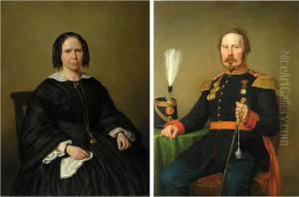 Gemaldepaar Portrait Eines Offiziers Und Portrait Seiner Frau Oil Painting by Philippe Lodowyck Jacob Sadee