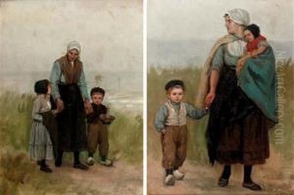 Holding Mothers Hand Oil Painting by Philippe Lodowyck Jacob Sadee