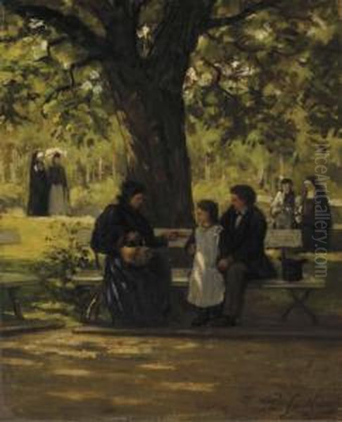 On A Park Bench Oil Painting by Philippe Lodowyck Jacob Sadee