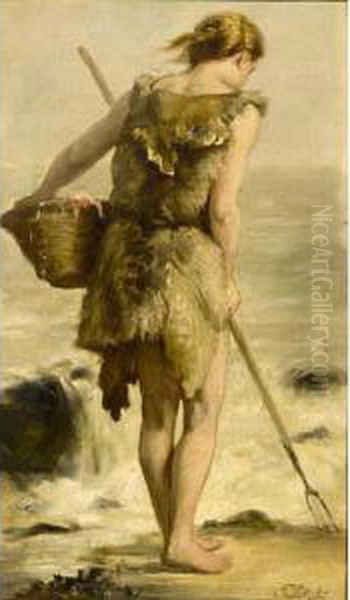 Shell Fisher Oil Painting by Philippe Lodowyck Jacob Sadee