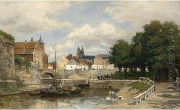 A View Of Maastricht Oil Painting by Philippe Lodowyck Jacob Sadee