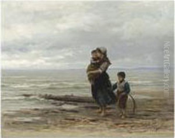 Waiting For Father's Return Oil Painting by Philippe Lodowyck Jacob Sadee