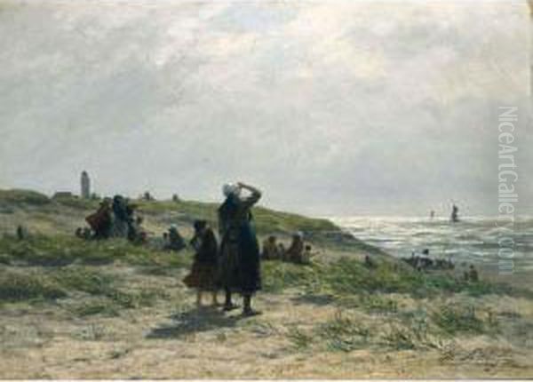 The Return Of The Fishing Fleet, Katwijk Oil Painting by Philippe Lodowyck Jacob Sadee