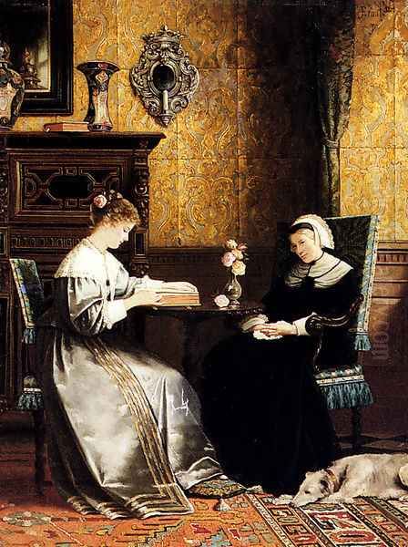 Reading A Book Oil Painting by Rudolph Ernst