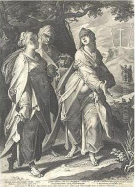 The Three Women Returning From The Tomb, After Bartolomeus Spranger (holl. 60) Oil Painting by Aegidius Sadeler or Saedeler