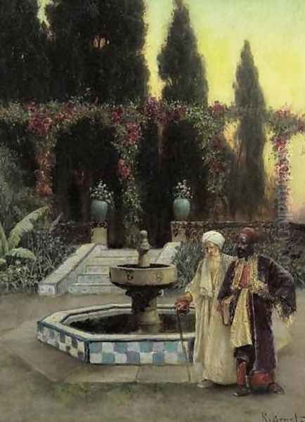 Walking around the Fountain (Promenade autour de la fontaine) Oil Painting by Rudolph Ernst