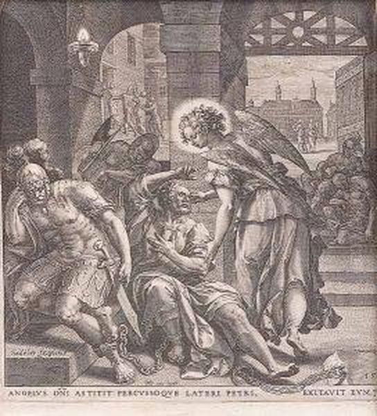 Peter Freed From Prison By The Angel Oil Painting by Johannes I Sadeler