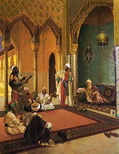 Traveling Musicians Playing for the Sultan Oil Painting by Rudolph Ernst