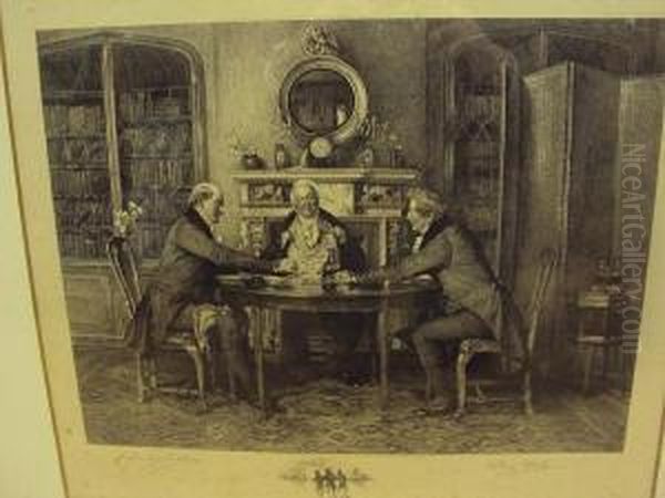 Scenes Of Gentlemen Seated Around Adining Table Oil Painting by Walter-Dendy Sadler