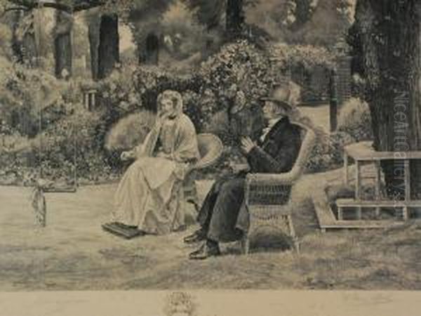 Elderly Couple Seated In A Garden Oil Painting by Walter-Dendy Sadler