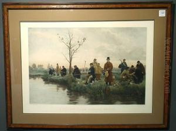 A Pegged-down Fishing Match Oil Painting by Walter-Dendy Sadler