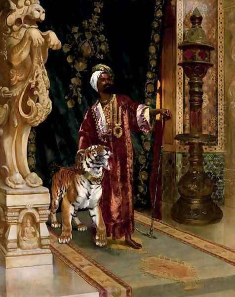 A sultan with a tiger Oil Painting by Rudolph Ernst