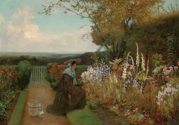 Tending The Garden Oil Painting by Walter-Dendy Sadler