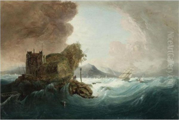 Coastal Storm Oil Painting by William II Sadler