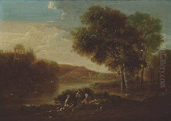 Arcadian Landscape With Figures Oil Painting by William II Sadler