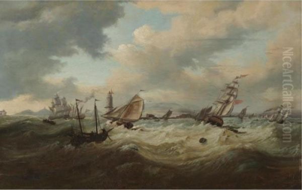 Shipping In A Stiff Breeze, Dublin Bay Oil Painting by William II Sadler