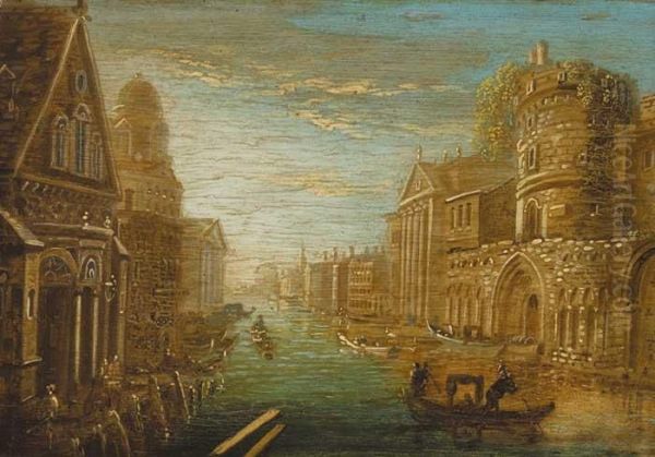 Canal Scene In Venice Oil Painting by William II Sadler