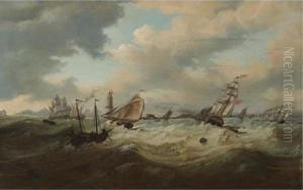 Shipping In Choppy Seas In Dublin Bay Oil Painting by William II Sadler