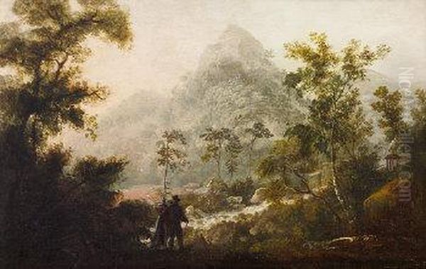 Figures In Lanscape At Eagles Rock, Killarney Oil Painting by William II Sadler