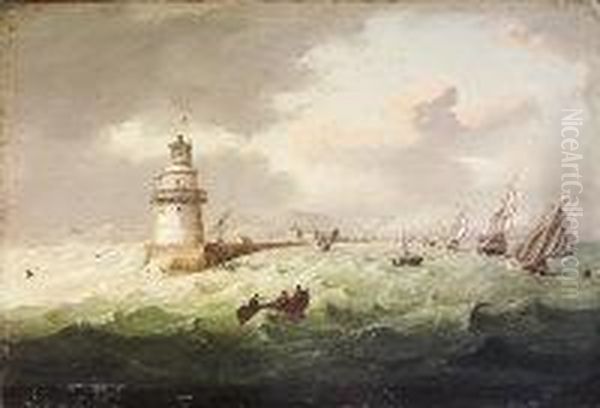 Shipping At The Entrance To Dublin Port Oil Painting by William II Sadler