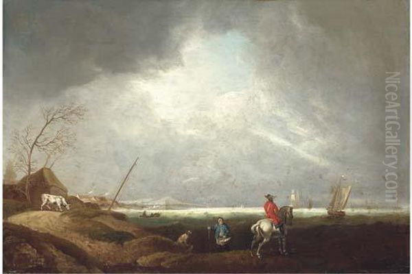 A Coastal Landscape With A Horse And Rider And A Fisherman In Theforeground Oil Painting by William II Sadler