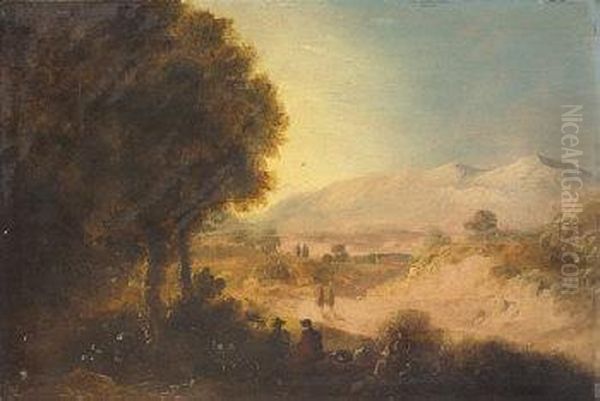 Figures In Mountain Landscape Oil Painting by William II Sadler