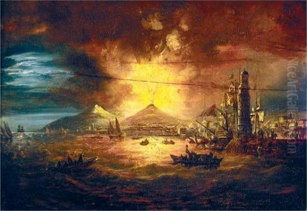 The Eruption Of Vesuvius As Viewed From The Bay Of Naples Oil Painting by William II Sadler