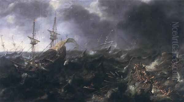 Ships in Peril 1623 Oil Painting by Andries Van Eertvelt