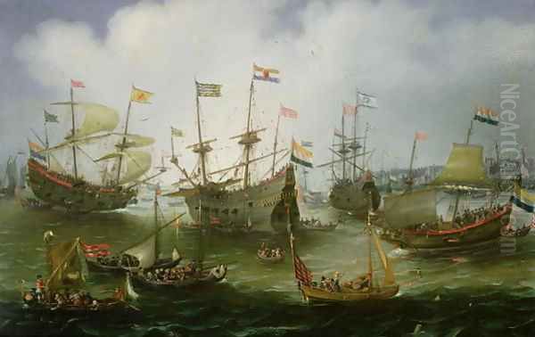 The Return to Amsterdam of the Fleet of the Dutch East India Company in 1599 Oil Painting by Andries Van Eertvelt