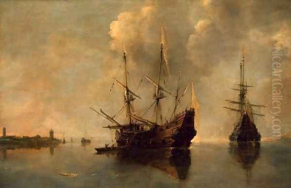 Two Ships at Anchor Oil Painting by Andries Van Eertvelt