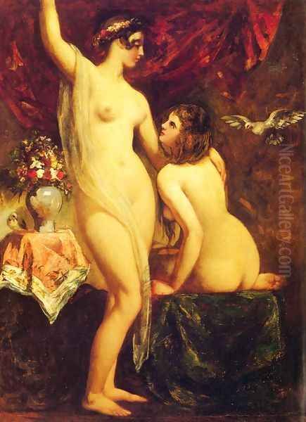 Two Nudes In An Interior Oil Painting by William Etty