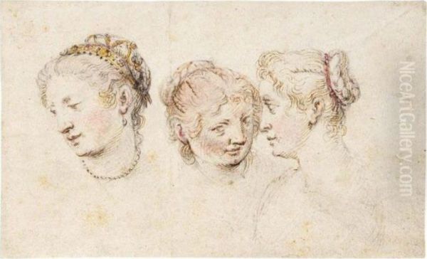 Study Of Three Female Heads Oil Painting by Jan Pietersz. Saenredam