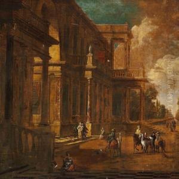 Palace Scenery With Figures Oil Painting by Jacobus Saeys