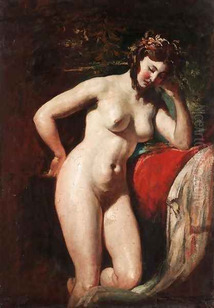 Study of a Female Nude - Contemplation Oil Painting by William Etty