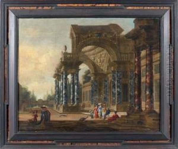 Promenade Sous Les Arcades Oil Painting by Jacobus Saeys