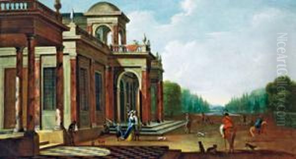 Architettura Di Palazzo In Un Parco Con Una Nobile Coppia Oil Painting by Jacobus Saeys