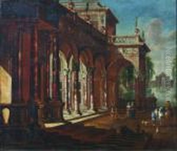 An Architectural Capriccio Oil Painting by Jacobus Saeys