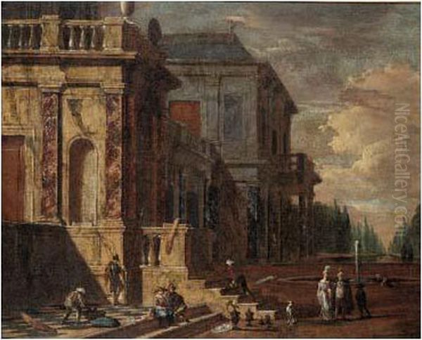 Promeneurs Devant Un Palais Classique Oil Painting by Jacobus Saeys