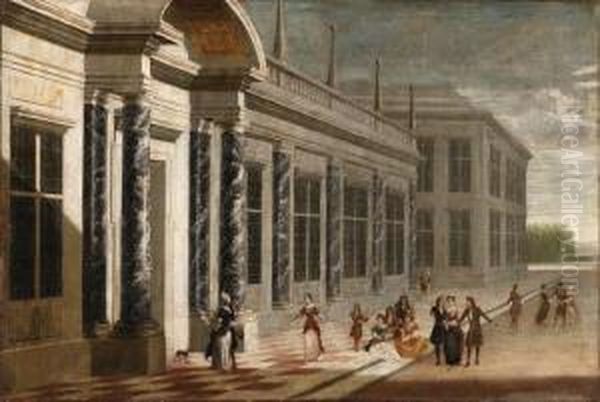 Elegant Figures On The Terrace Of A Palace Oil Painting by Jacobus Saeys