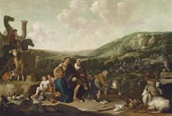 Jacob And Rachel With The Flocks Of Laban Oil Painting by Cornelis Saftleven