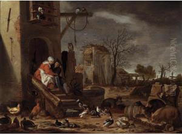 A Farmyard With The Parable Of The Prodigal Son Oil Painting by Cornelis Saftleven