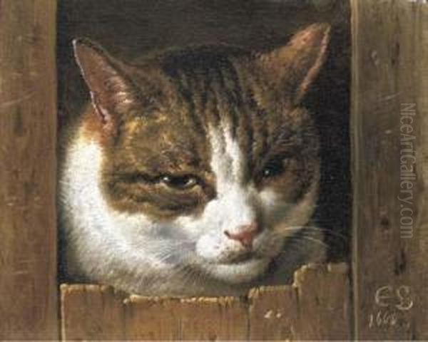 A Cat Peeping Through A Fence Oil Painting by Cornelis Saftleven